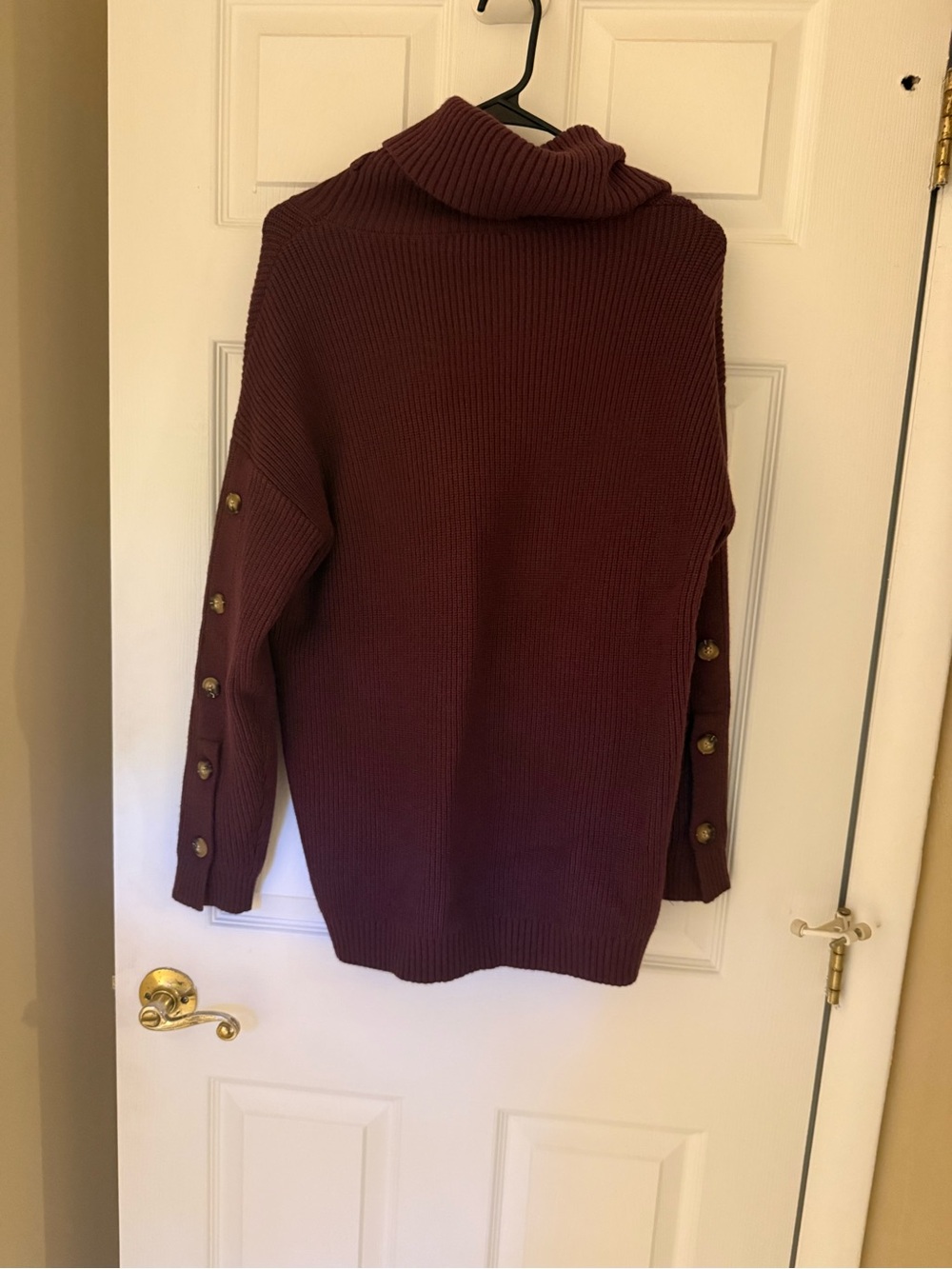 CHARLIE B Ribbed Cowl Neck Sweater with Button-Sleeve - Burgundy